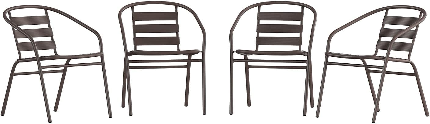 Flash Furniture Aluminum Slat Back Stacking Outdoor Restaurant Chairs, Modern Stackable Patio Chairs for Restaurants, Set of 4, Black