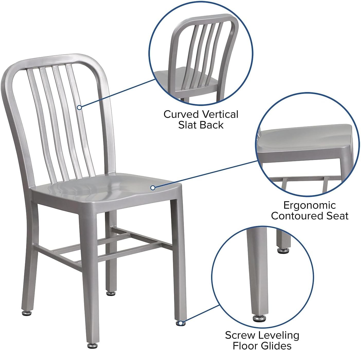 Flash Furniture Commercial Grade Silver Metal Indoor-Outdoor Chair