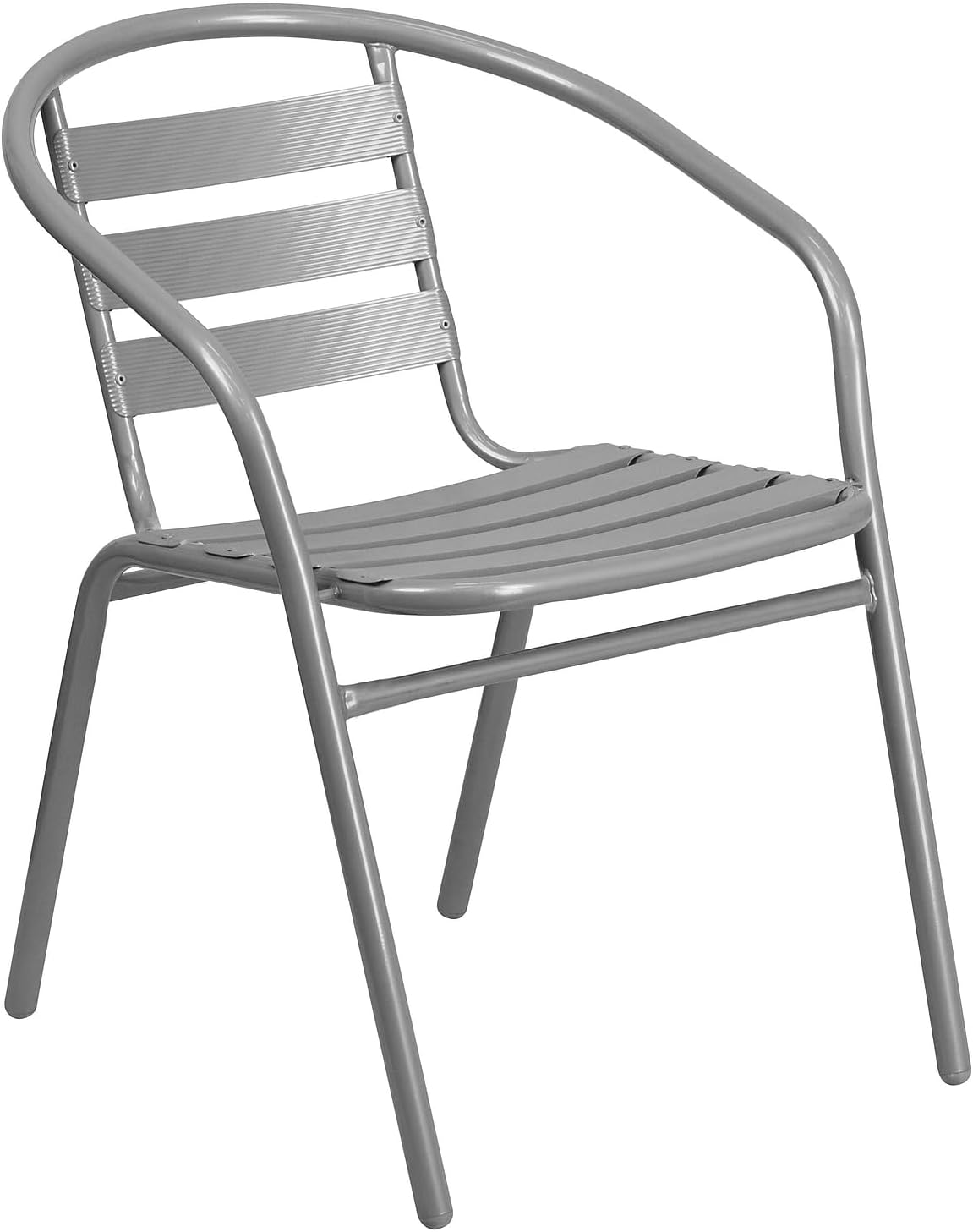 Flash Furniture Lila 4 Pack Silver Metal Restaurant Stack Chair with Aluminum Slats