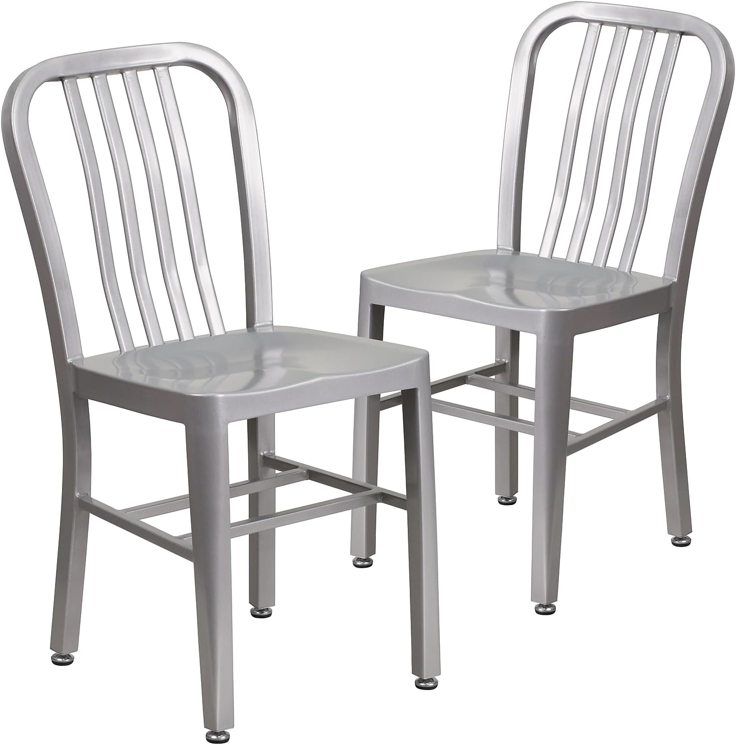 Flash Furniture Gael Indoor/Outdoor Modern Metal Dining Chairs, Commercial-Grade Galvanized Steel Restaurant Chairs, Set of 2, Silver