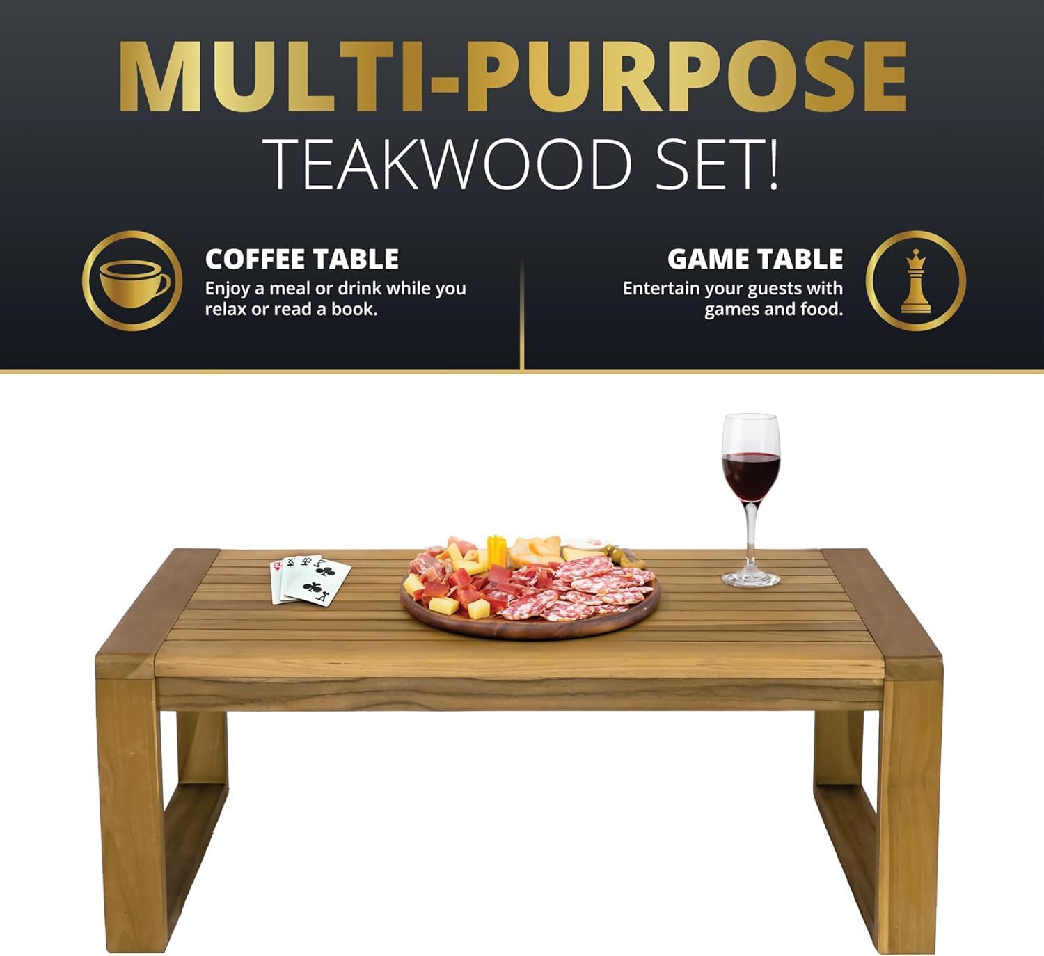 4-Piece Deep Seating Teak Wood Patio Furniture Set, Acacia Wood Outdoor Conversation Sofa Set with Cushioned Loveseat, Armchairs and Coffee Table for Garden, Deck, Backyard