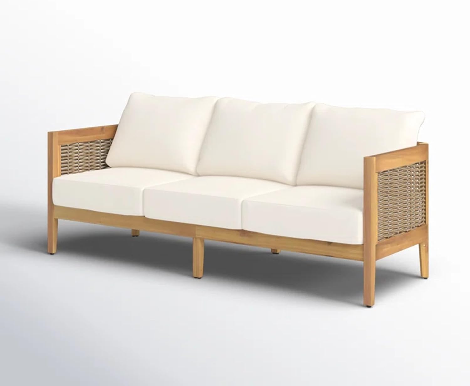 Merax 5-Piece Outdoor Acacia Wood Wicker Conversation Set with 3 Seater Sofa,Loveseat,2 Chairs and Coffetable for Backyard