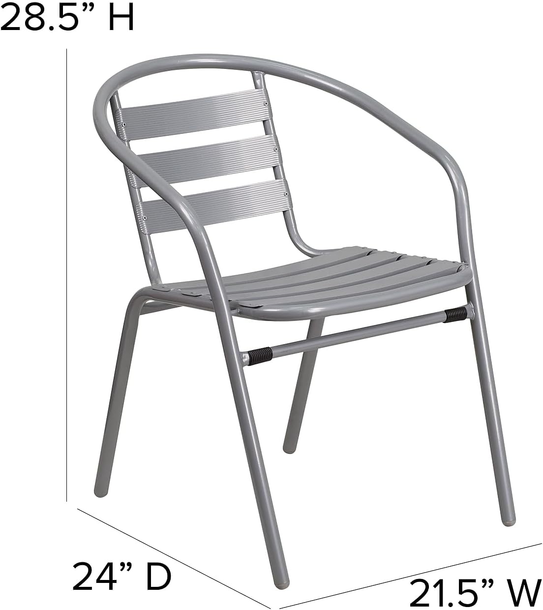 Flash Furniture Lila 4 Pack Silver Metal Restaurant Stack Chair with Aluminum Slats