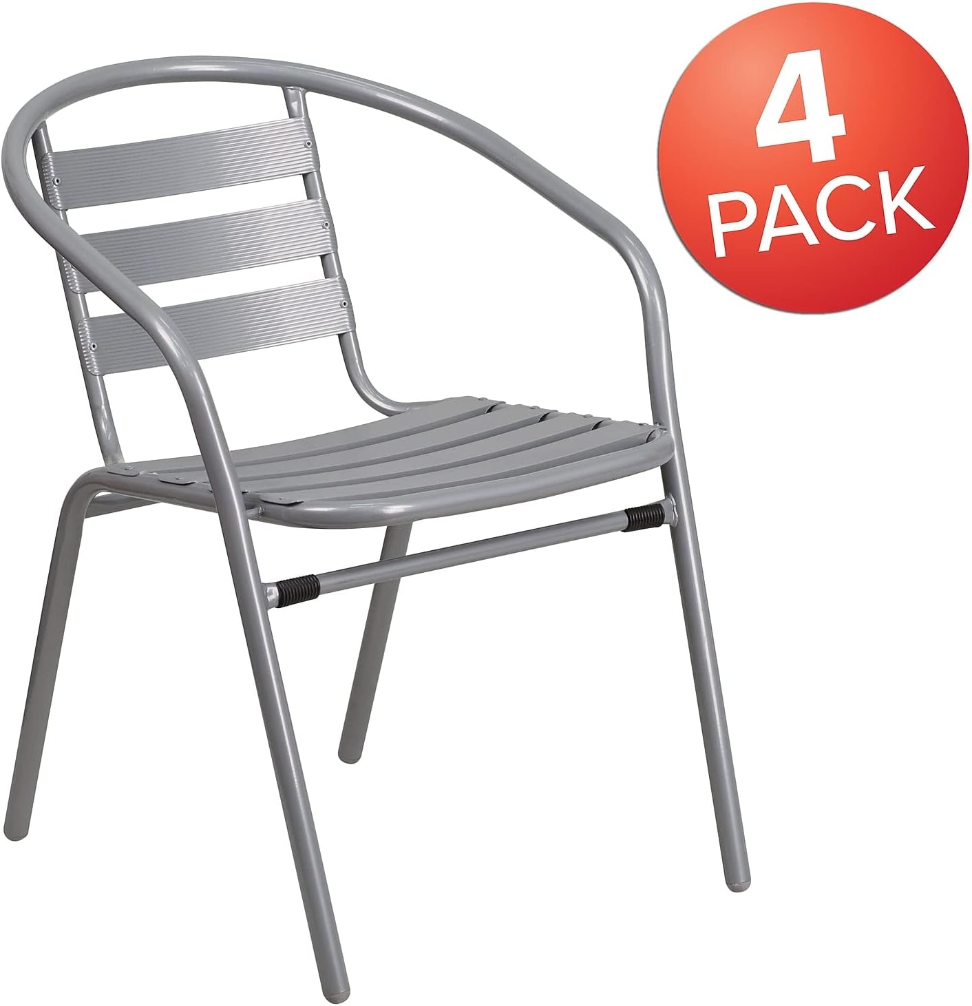 Flash Furniture Lila 4 Pack Silver Metal Restaurant Stack Chair with Aluminum Slats
