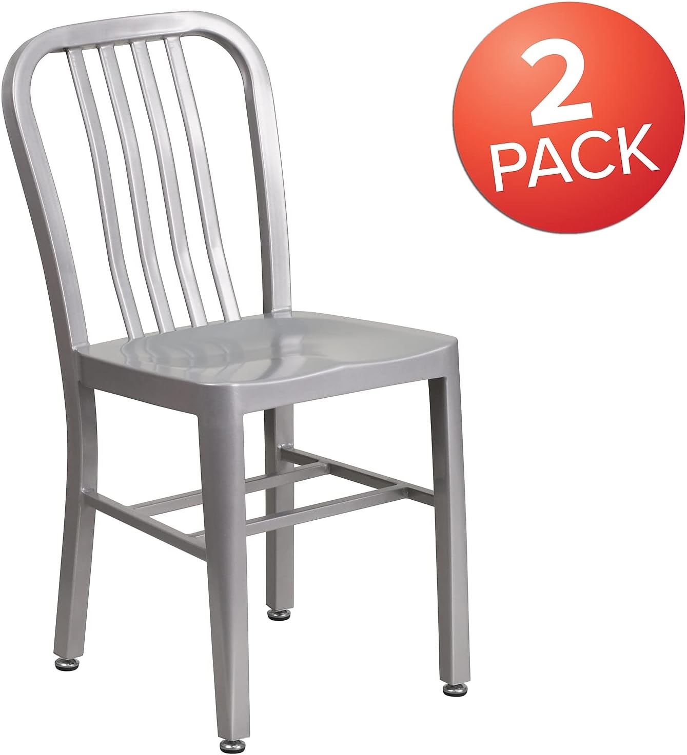 Flash Furniture Gael Indoor/Outdoor Modern Metal Dining Chairs, Commercial-Grade Galvanized Steel Restaurant Chairs, Set of 2, Silver