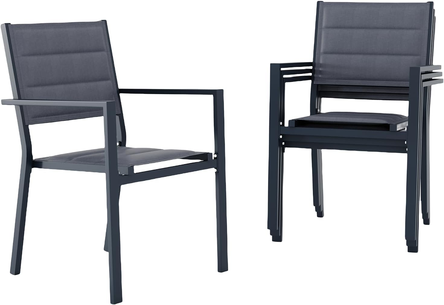 GAOMON 4 Piece Aluminum Patio Stackable Dining Chairs Set, Outdoor Metal Lightweight Stacking Dining Chair with Textilene Fabric, for Backyard Lawn Deck Poolside Porch Bistro, Dark Grey