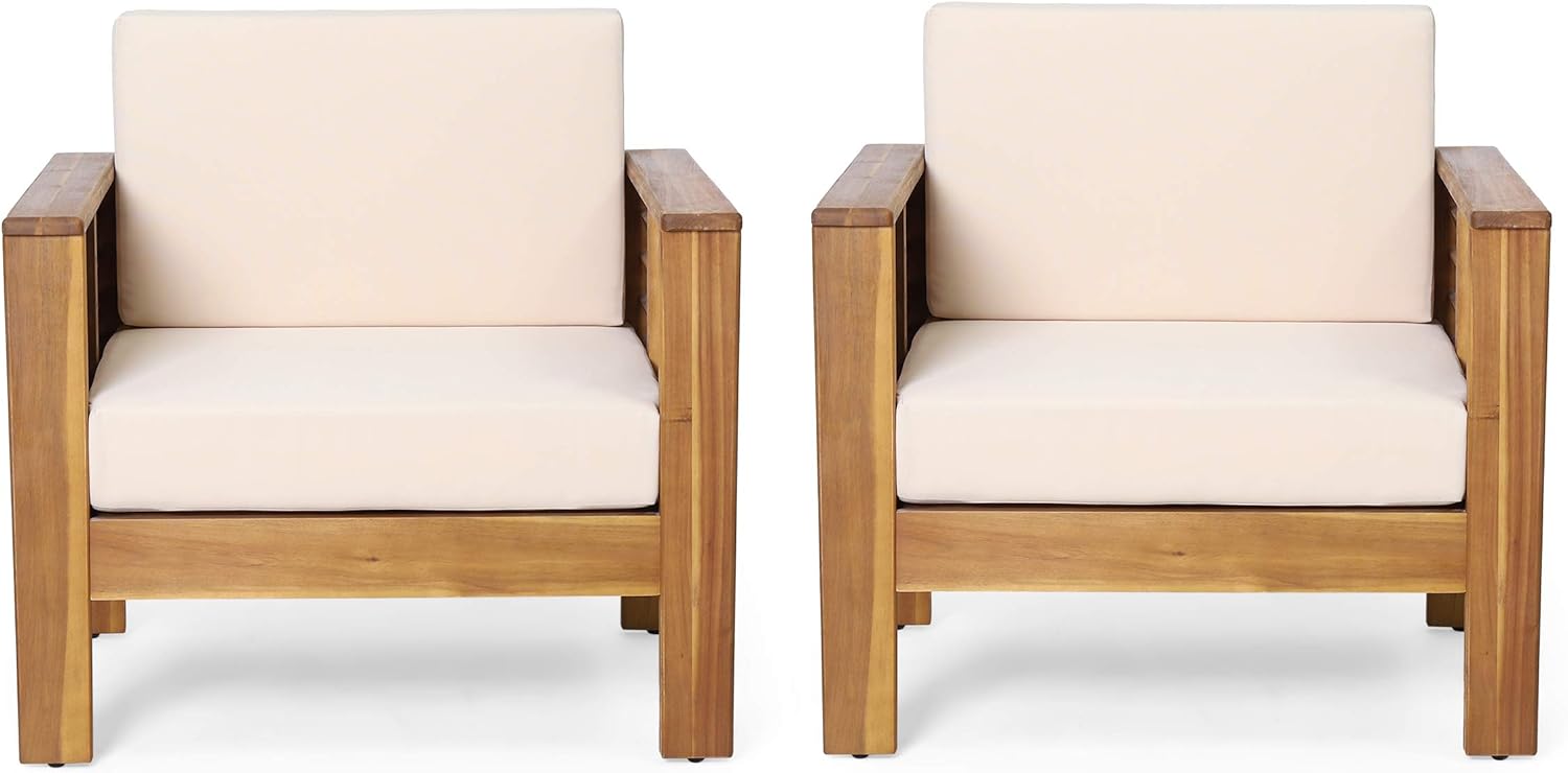 Christopher Knight Home Louver Club Chairs, Teak + Cream