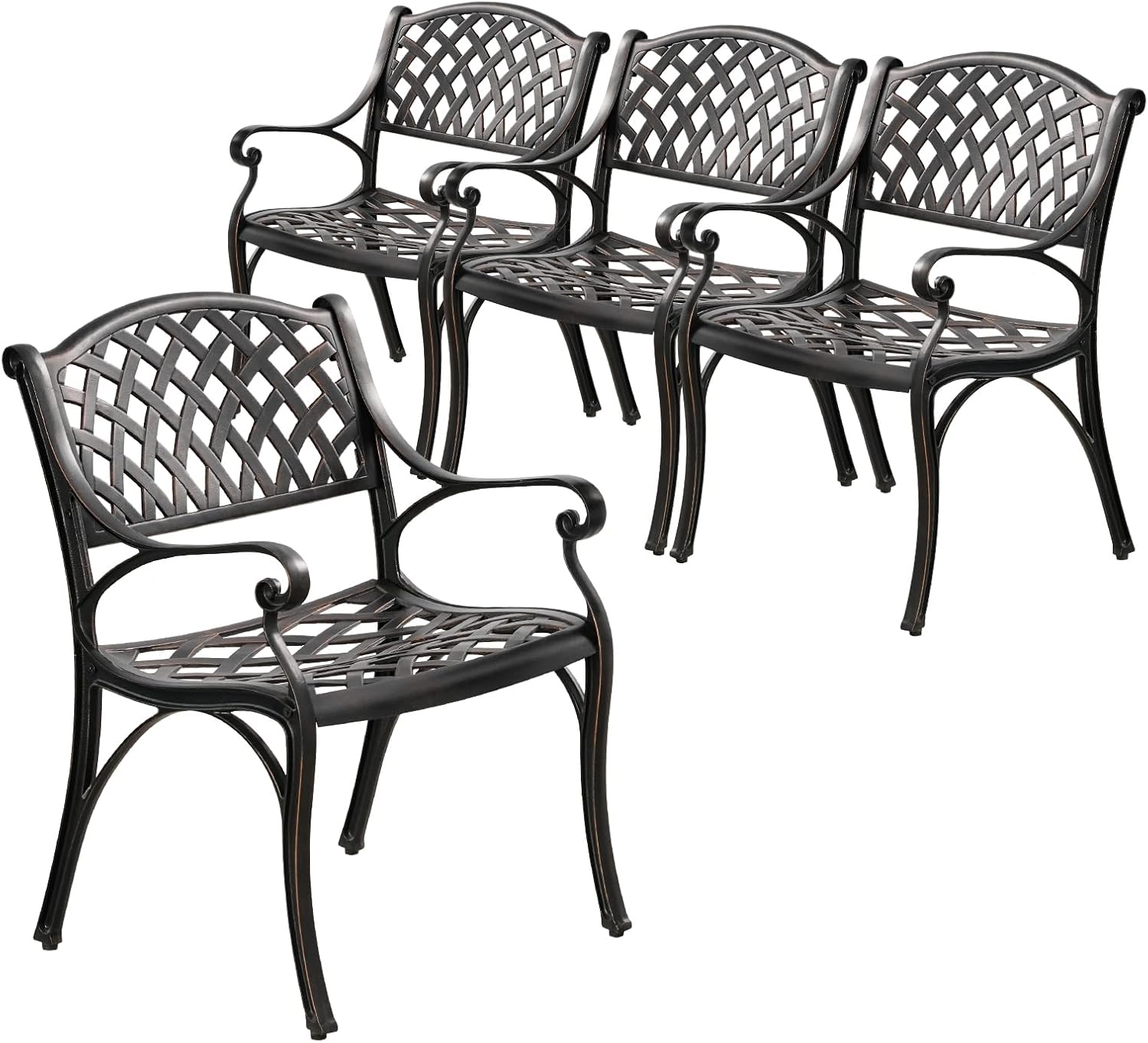 Aluminum Patio Chairs Set of 2, Metal Outdoor Chairs, Patio Dining Chairs with Armrest, All Weather Bistro Chair w/Adjustable Pads for Garden, Bronze