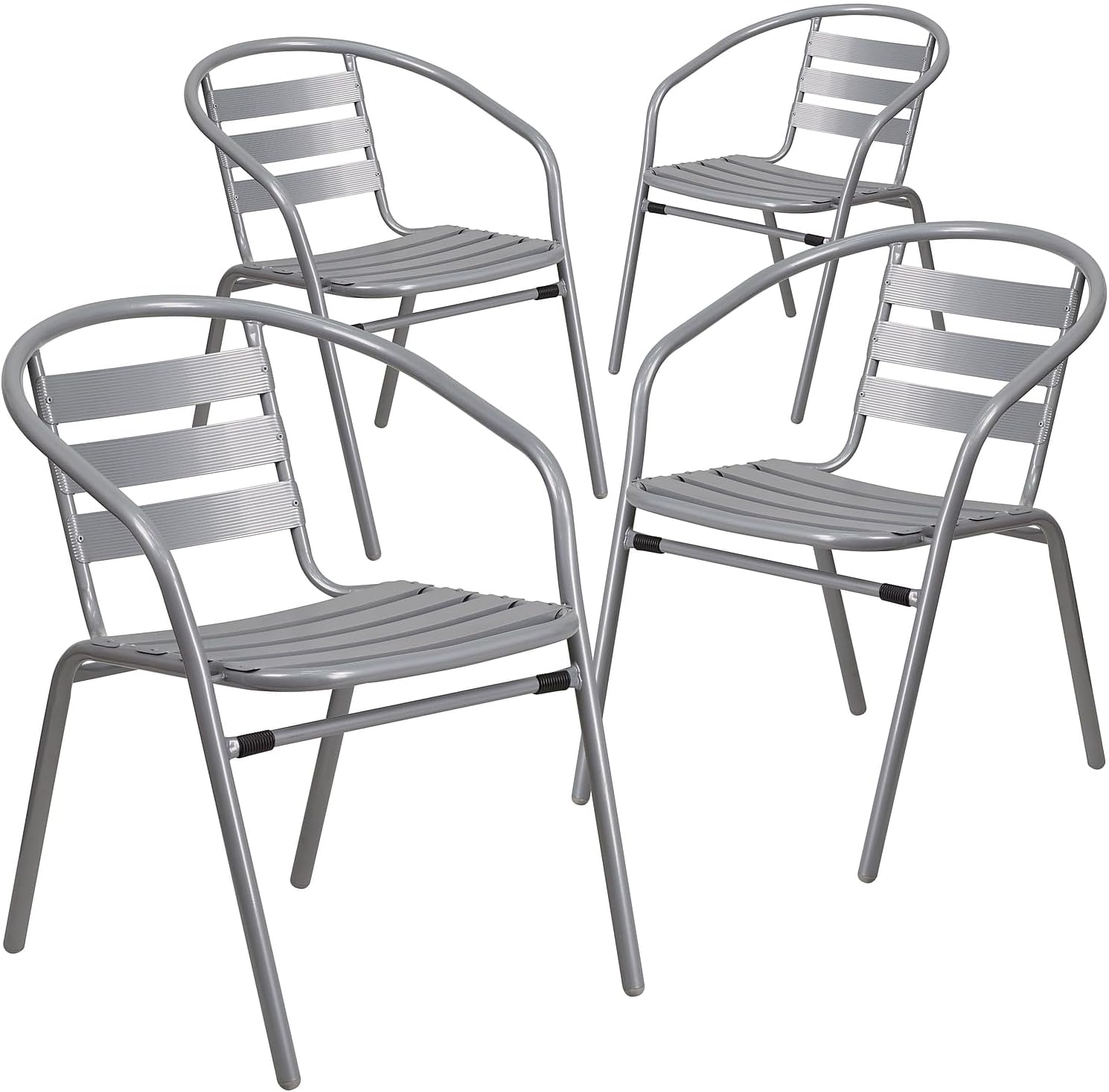 Flash Furniture Lila 4 Pack Silver Metal Restaurant Stack Chair with Aluminum Slats