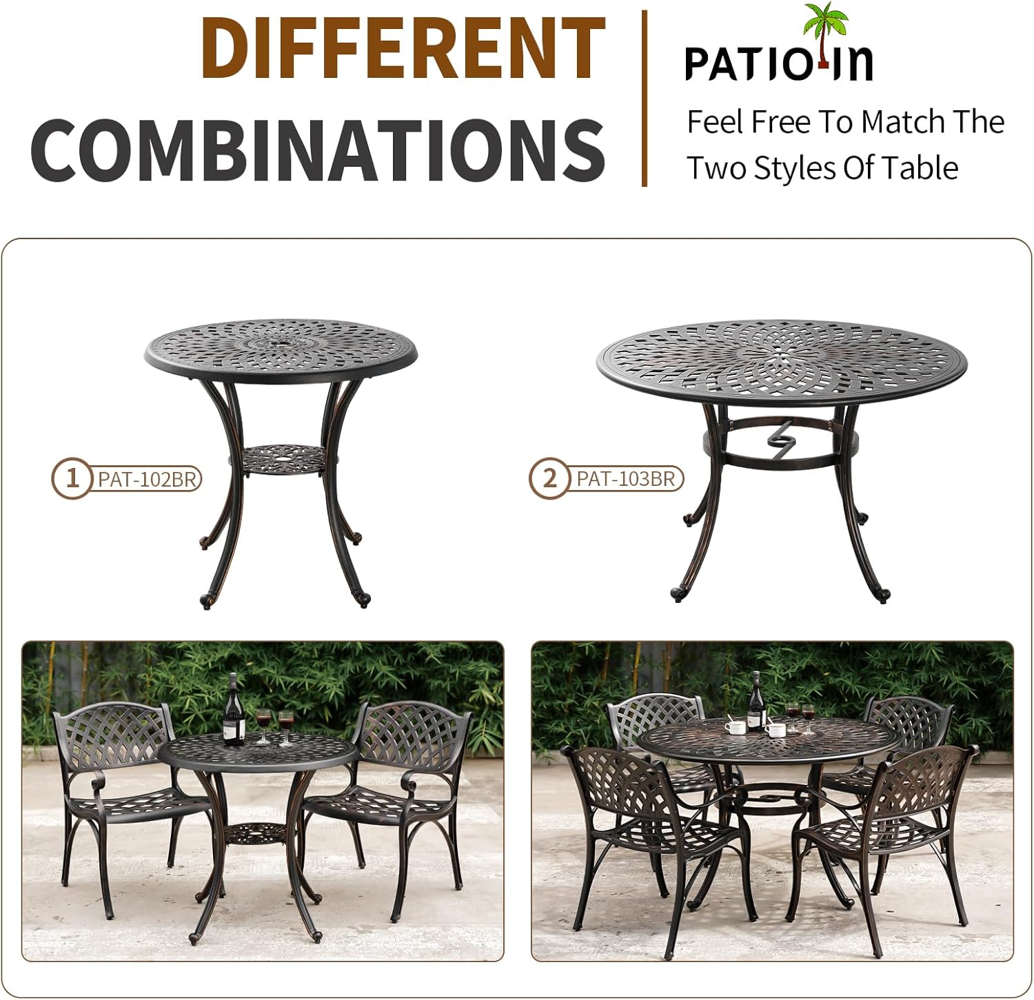 Aluminum Patio Chairs Set of 2, Metal Outdoor Chairs, Patio Dining Chairs with Armrest, All Weather Bistro Chair w/Adjustable Pads for Garden, Bronze