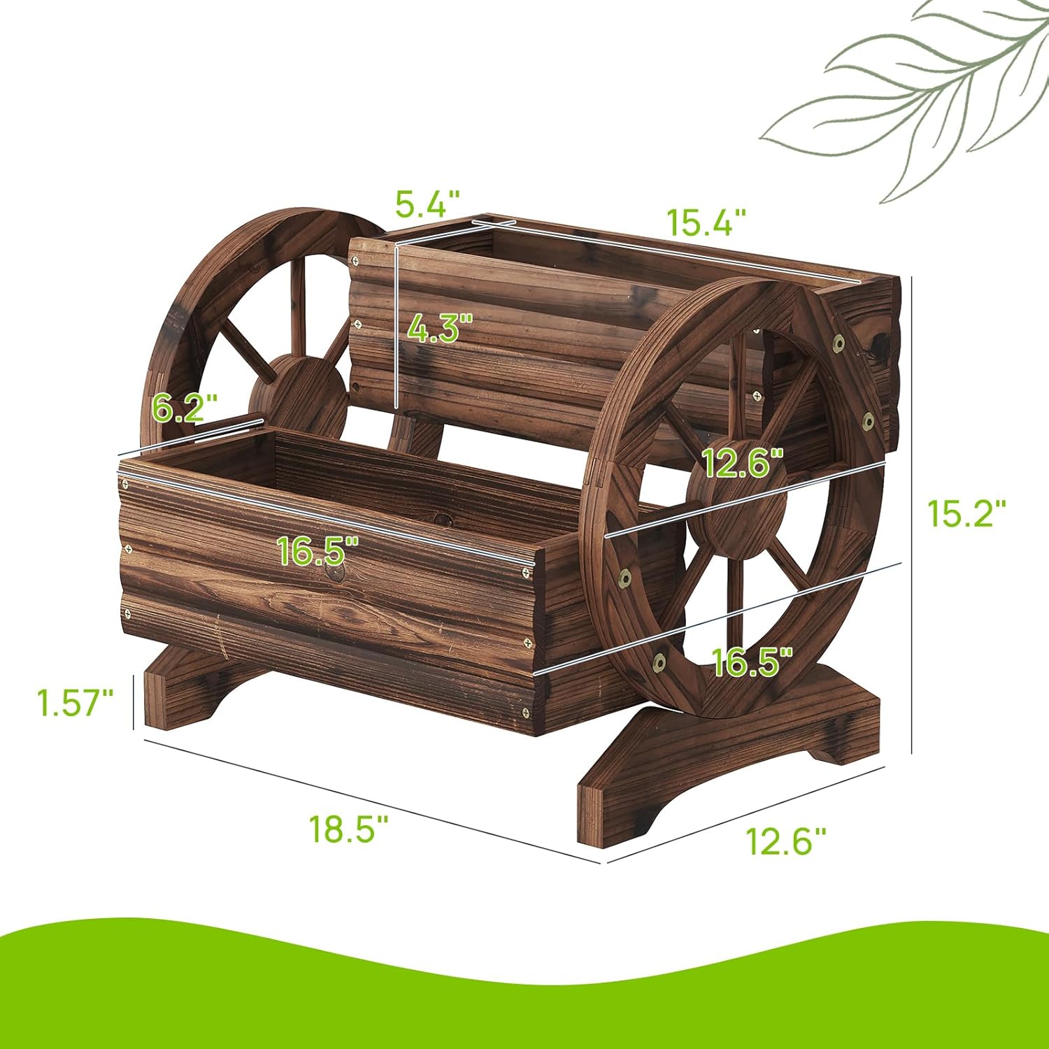 Wooden Wagon Planter Wooden Flower Cart with Wheels Outdoor Garden Planter, Decor Planter for Patio Balcony Decoration Succulent Flower Pot Flower Cart for Indoor Backyard Balcon (Carbonized)