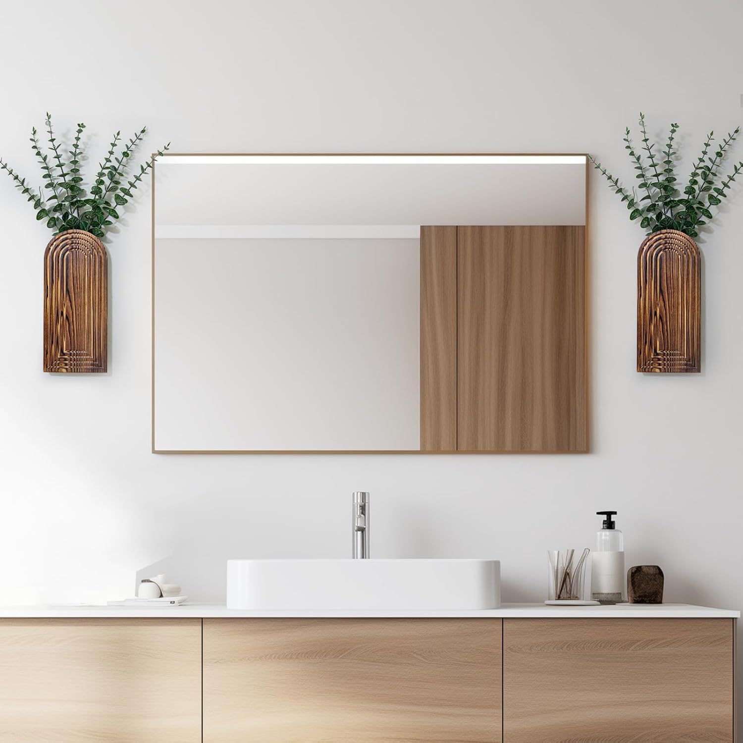 Wooden Wall Planter Vase Set of 2, Boho Hanging Planter for Indoor Plants & Flowers, Natural Wood Wall-Mounted Planters for Art Home Decor - Living Room, Bedroom, Bathroom, Patio (Brown)