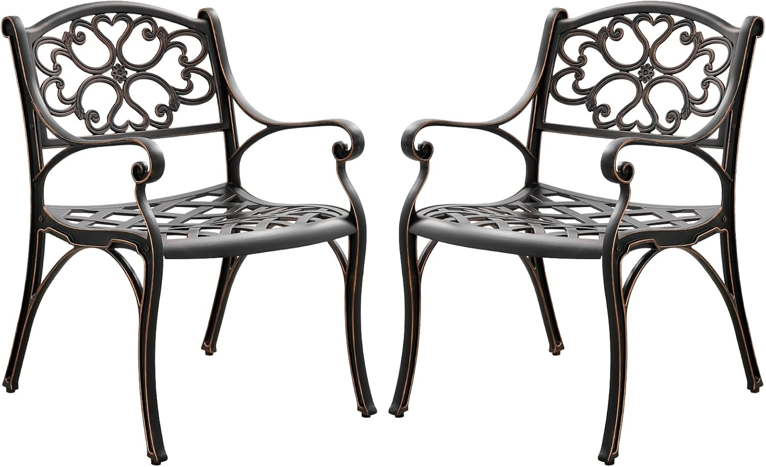 Aluminum Patio Chairs Set of 2, Metal Outdoor Chairs, Patio Dining Chairs with Armrest, All Weather Bistro Chair w/Adjustable Pads for Garden, Bronze