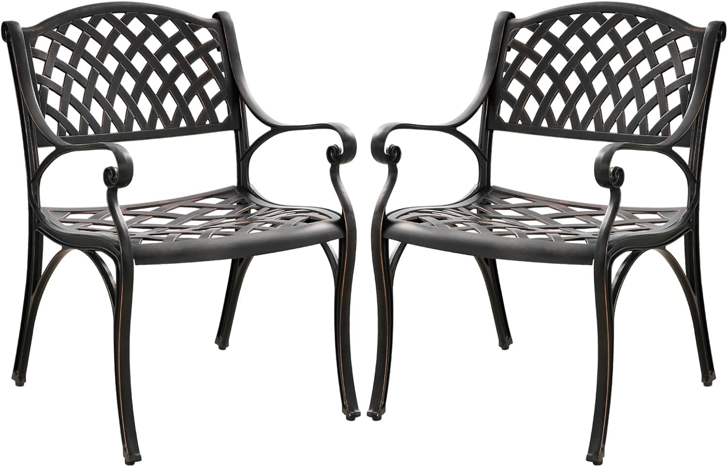 Aluminum Patio Chairs Set of 2, Metal Outdoor Chairs, Patio Dining Chairs with Armrest, All Weather Bistro Chair w/Adjustable Pads for Garden, Bronze
