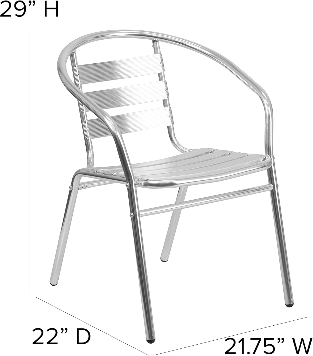 EMMA + OLIVER Aluminum Indoor-Outdoor Stack Chair with Triple Slat Back and Arms