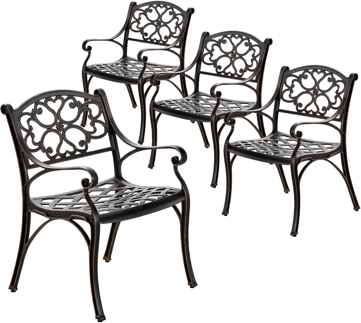 Aluminum Patio Chairs Set of 2, Metal Outdoor Chairs, Patio Dining Chairs with Armrest, All Weather Bistro Chair w/Adjustable Pads for Garden, Bronze