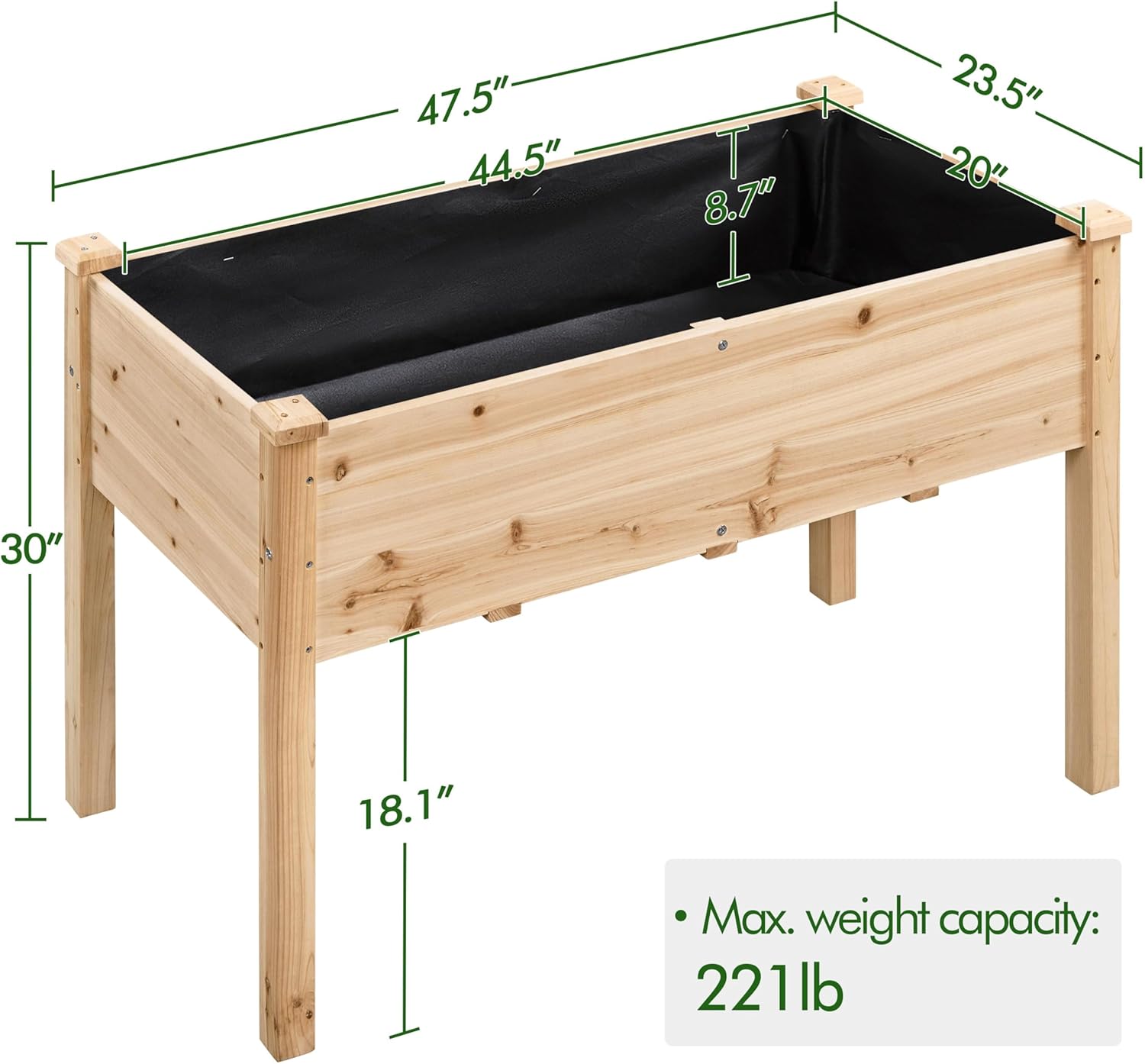 Yaheetech 1pc Raised Garden Bed 48x24x30in Elevated Wooden Horticulture Planter Box with Legs Standing Growing Bed for Gardening/Backyard/Patio/Balcony