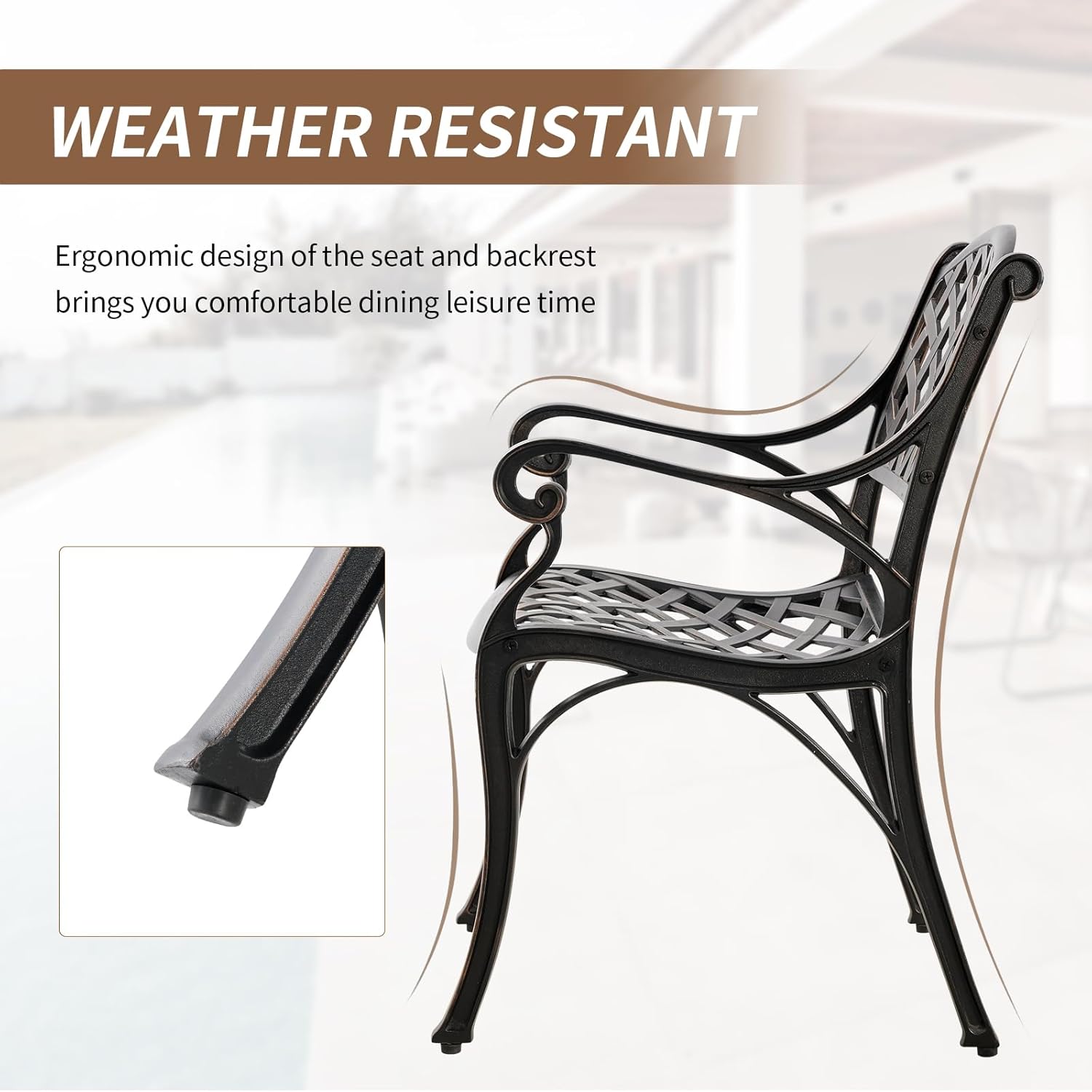 Aluminum Patio Chairs Set of 2, Metal Outdoor Chairs, Patio Dining Chairs with Armrest, All Weather Bistro Chair w/Adjustable Pads for Garden, Bronze