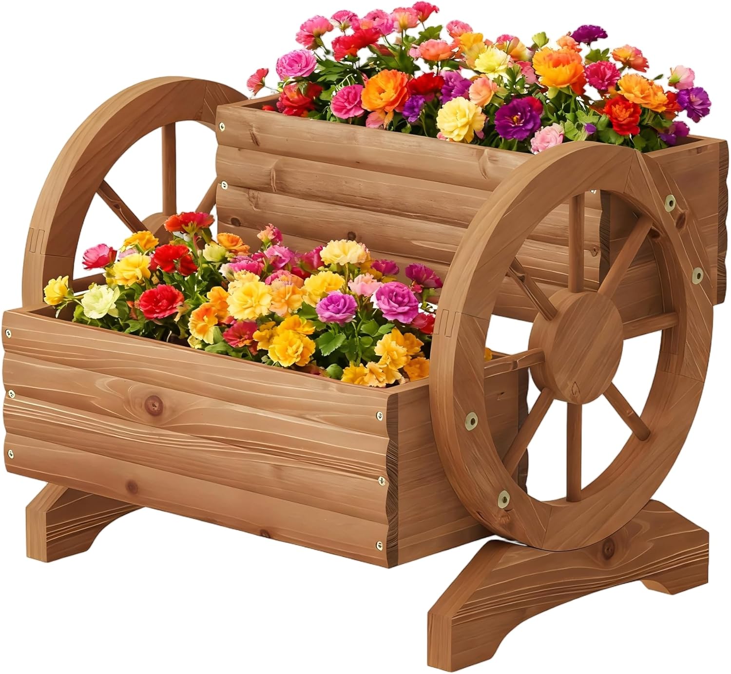 Wooden Wagon Planter Wooden Flower Cart with Wheels Outdoor Garden Planter, Decor Planter for Patio Balcony Decoration Succulent Flower Pot Flower Cart for Indoor Backyard Balcon (Carbonized)