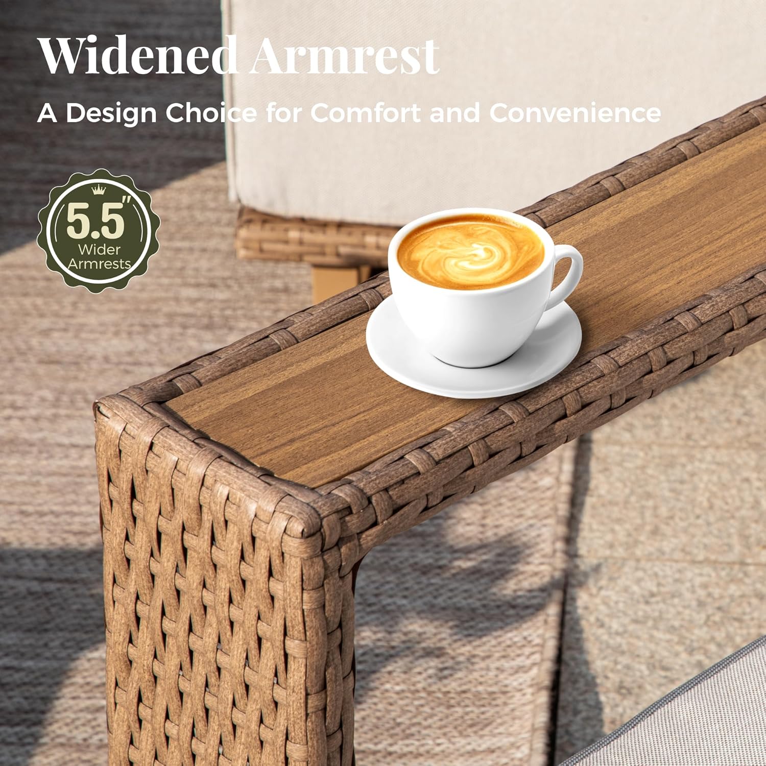 Outdoor Patio Furniture Set, 6 Piece Outdoor Rattan Wicker Sofa Couch Set, Sectional Outdoor Conversation Sets with 10" Extra Thick Cushions for Deck Backyard Lawn