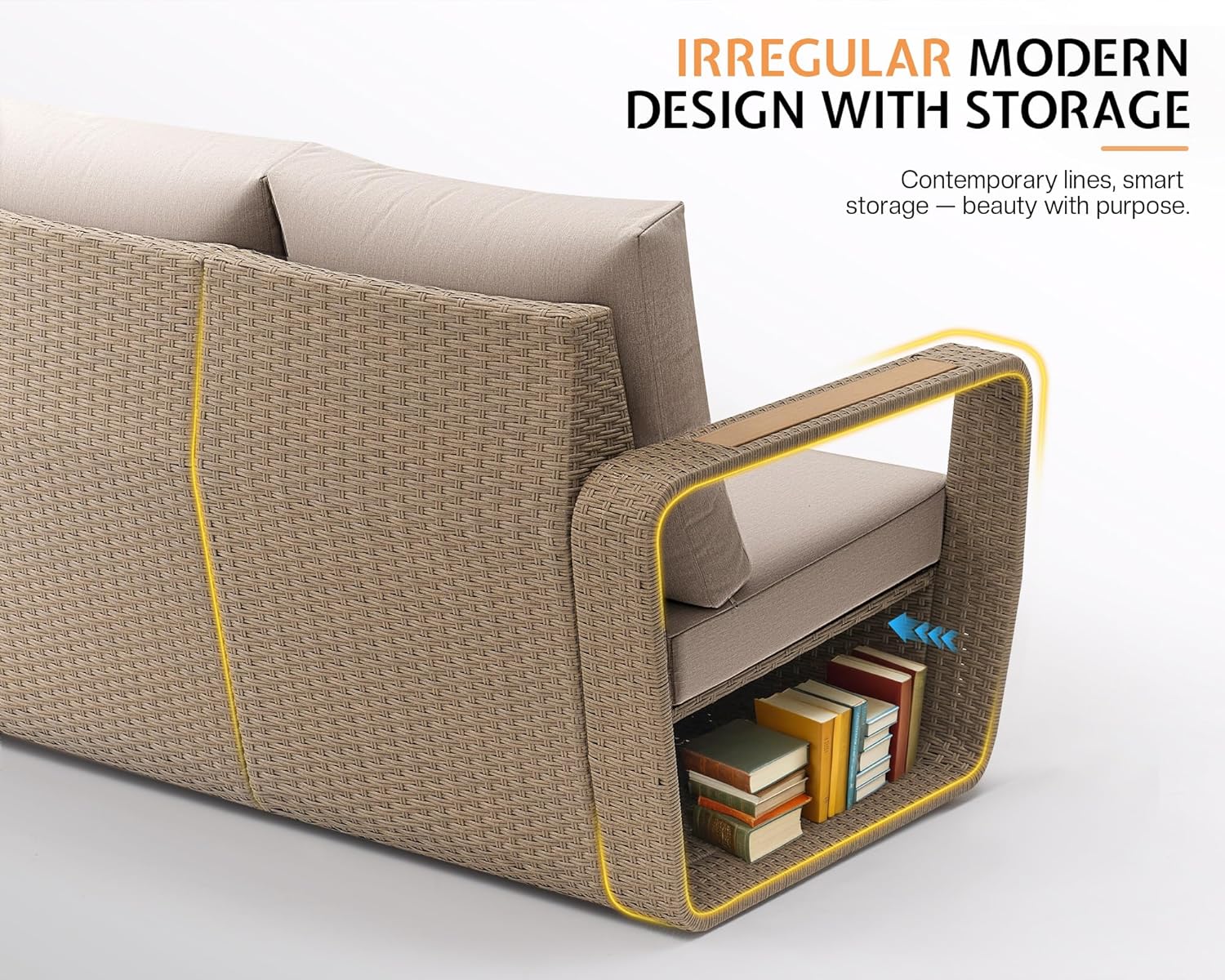 Jocisland 3-Piece Outdoor Patio Furniture Set, 82" Rattan Sofa & 2 Wicker Chairs with Under-Seat Storage, Deep Cushions & High Backrests, for Backyard Small Patios Balconies