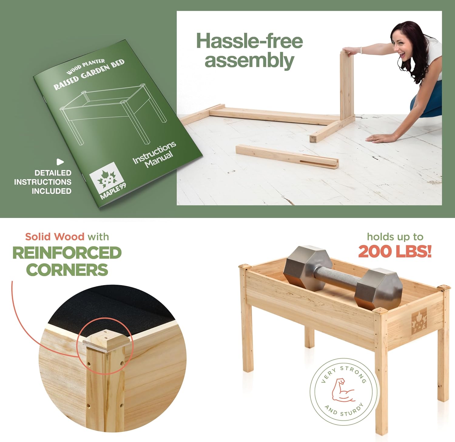 Raised Garden Bed with Legs 48x24x30 - Natural Cedar Wood Elevated Planter Box with Bed Liner for Flowers, Veggies, Herbs - 200lb Capacity