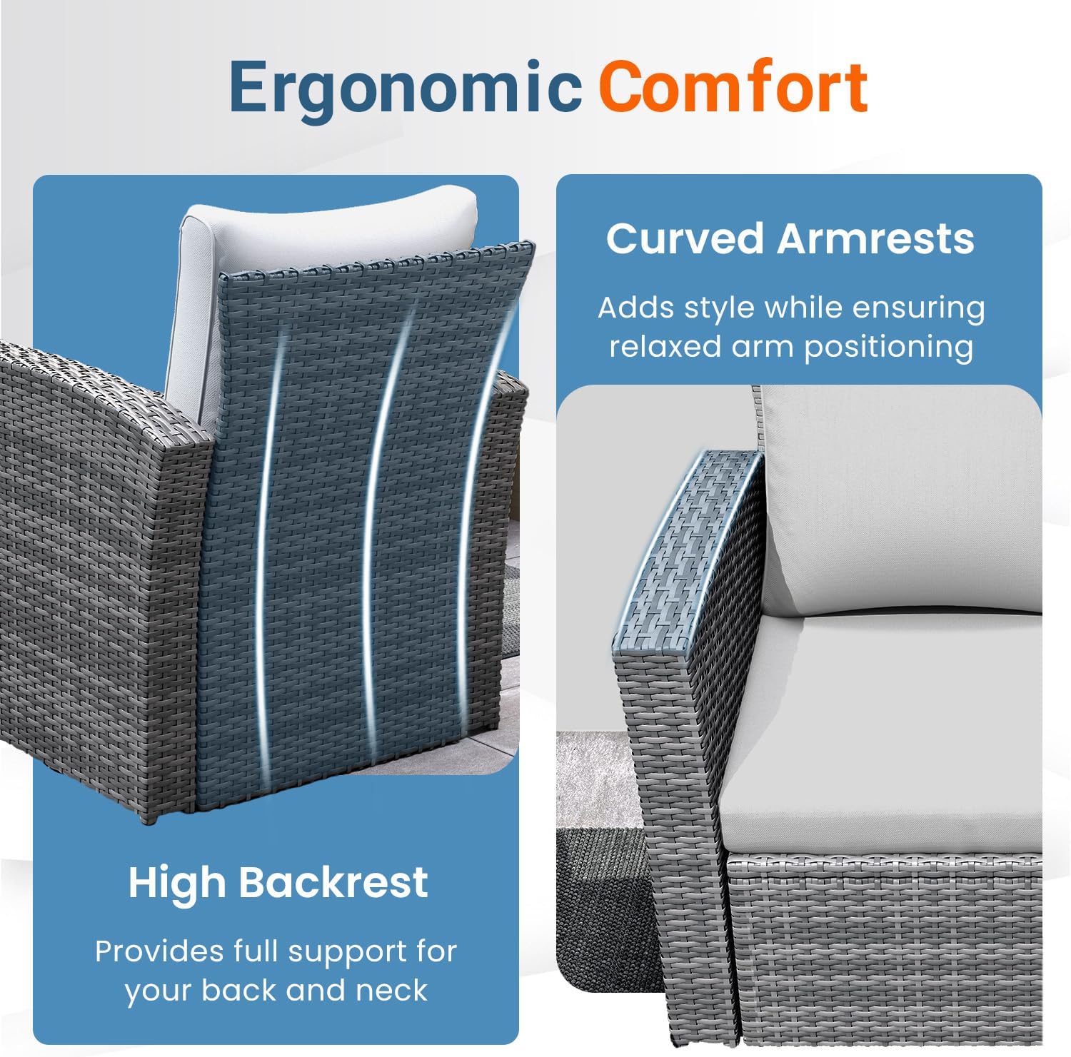 Wisteria Lane 4 Piece Patio Furniture Set, Wicker Outdoor Patio Conversation Furniture Set, All Weather Outdoor Patio Sofa with Cushion and Glass Table, Ash Gray