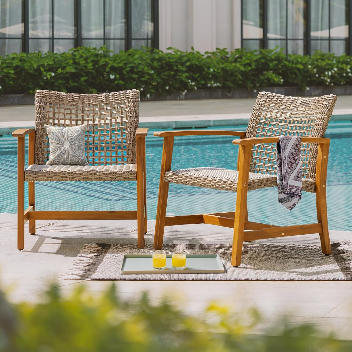 IDZO, Percy Chairs Heavy Duty 400lbs Capacity Set of 2 w/Cushion, FSC Acacia Outdoor Furniture, Teak Finish, Fully Assembled, Wood Folding_Beige