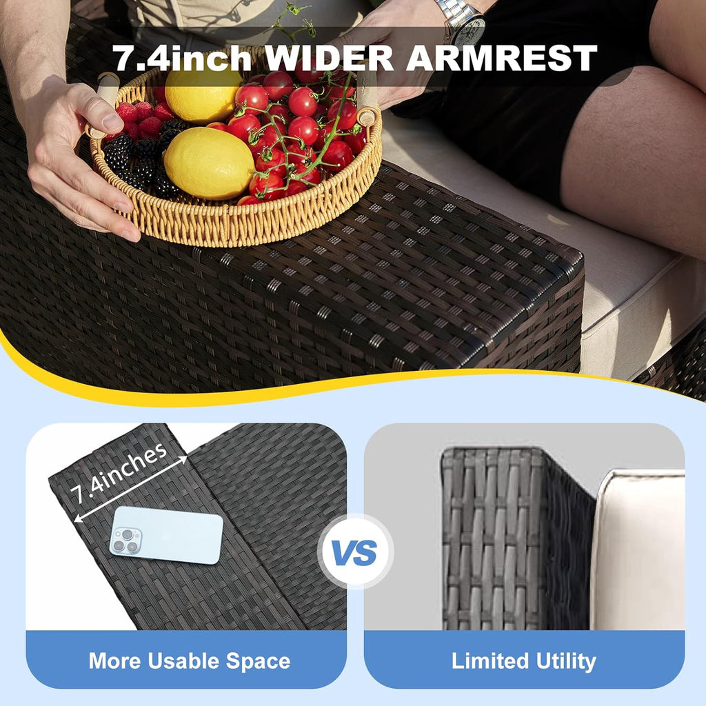 5 Pieces Outdoor Patio Furniture Set, Wicker Conversation Sets with Tea Table, Rattan Patio Sofa with Thick Cushions for Garden, Backyard, Poolside, Party, Beige