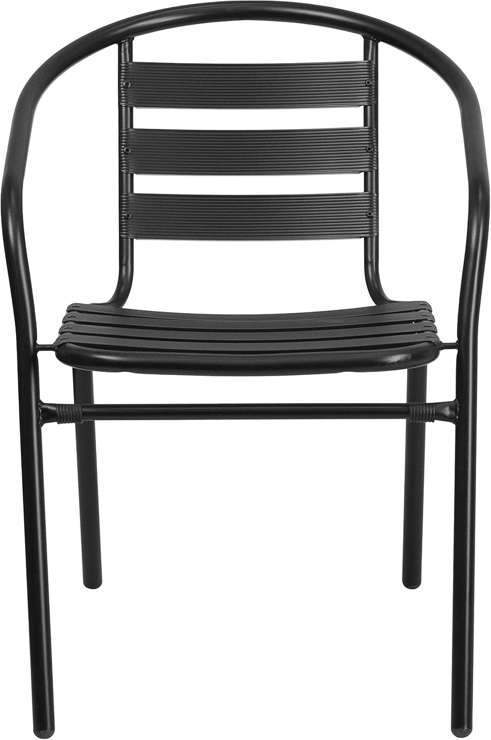 Flash Furniture Aluminum Slat Back Stacking Outdoor Restaurant Chairs, Modern Stackable Patio Chairs for Restaurants, Set of 4, Black