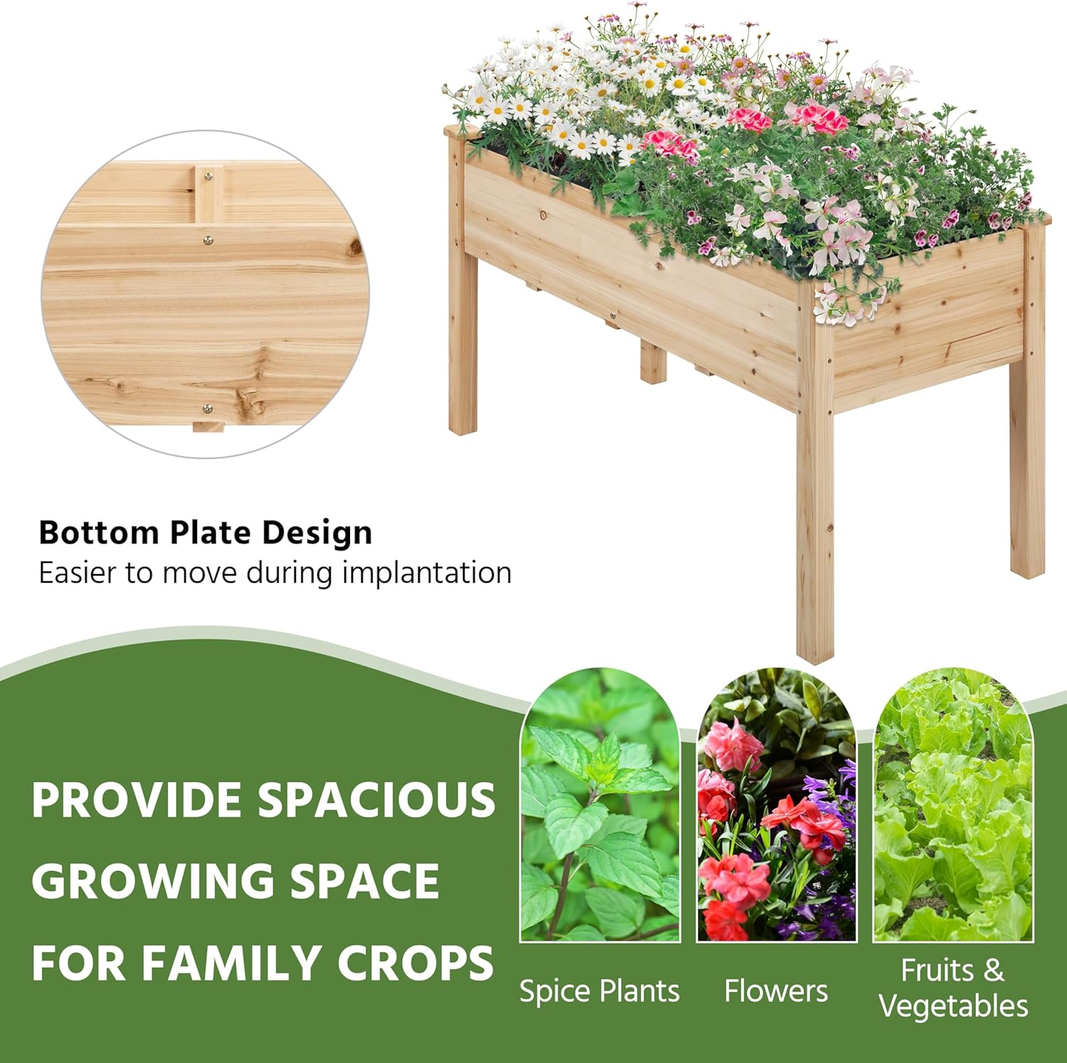 Yaheetech 1pc Raised Garden Bed 48x24x30in Elevated Wooden Horticulture Planter Box with Legs Standing Growing Bed for Gardening/Backyard/Patio/Balcony