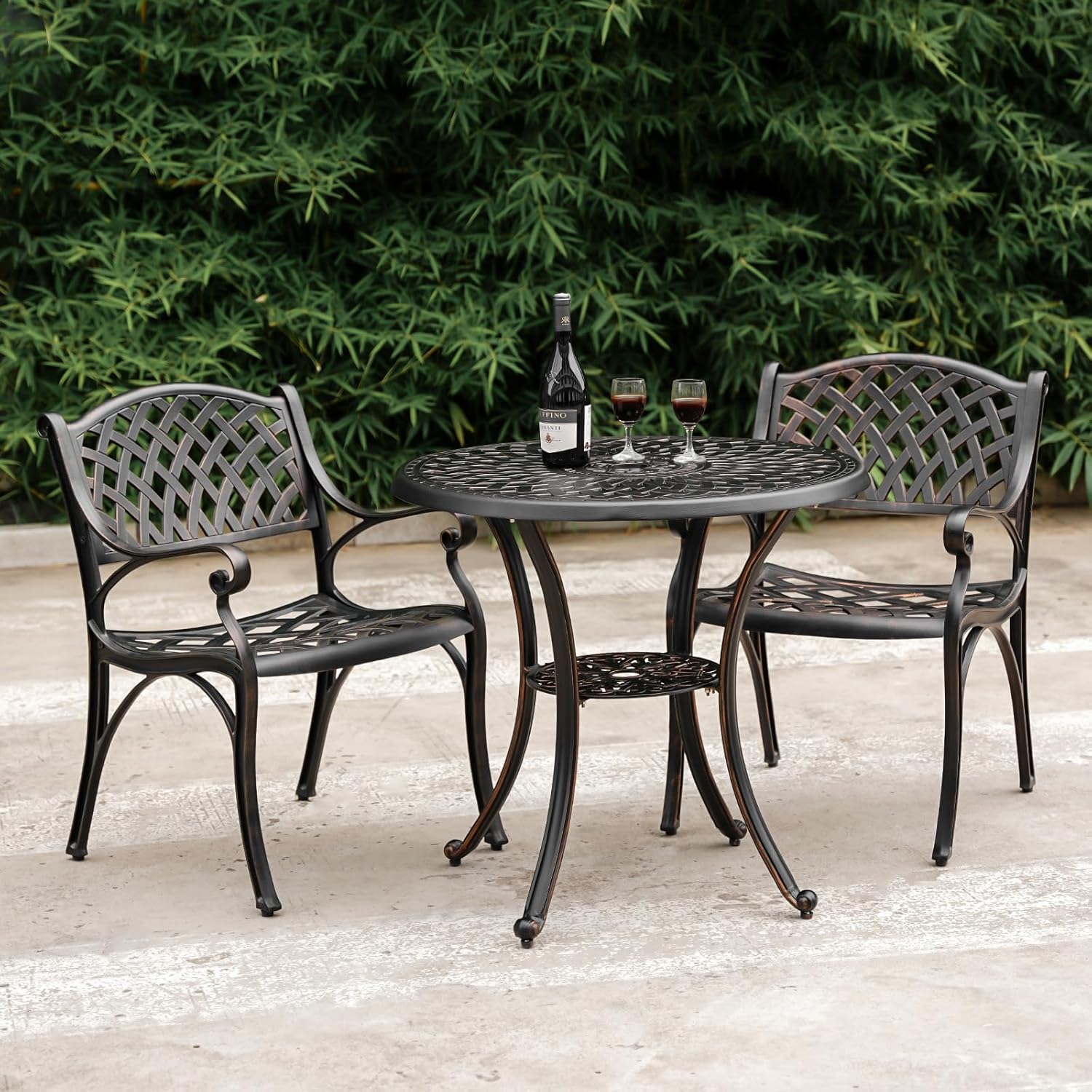 Aluminum Patio Chairs Set of 2, Metal Outdoor Chairs, Patio Dining Chairs with Armrest, All Weather Bistro Chair w/Adjustable Pads for Garden, Bronze