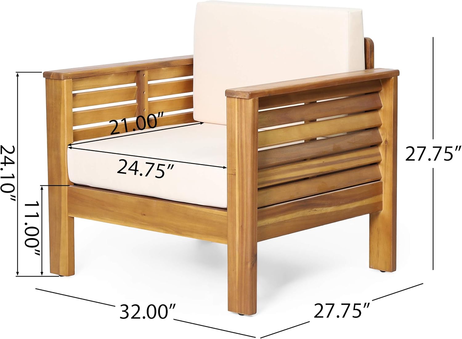 Christopher Knight Home Louver Club Chairs, Teak + Cream