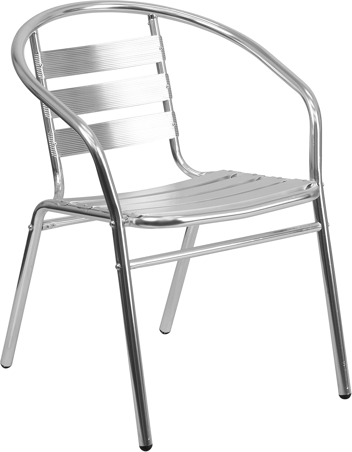 EMMA + OLIVER Aluminum Indoor-Outdoor Stack Chair with Triple Slat Back and Arms