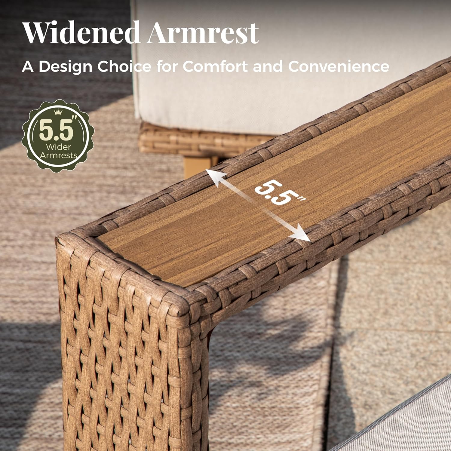 Outdoor Patio Furniture Set, 6 Piece Outdoor Rattan Wicker Couch Set, Conversation Sets with 2 Single Sofas, 2 Armchairs and 2 Ottomans for Deck Backyard Lawn