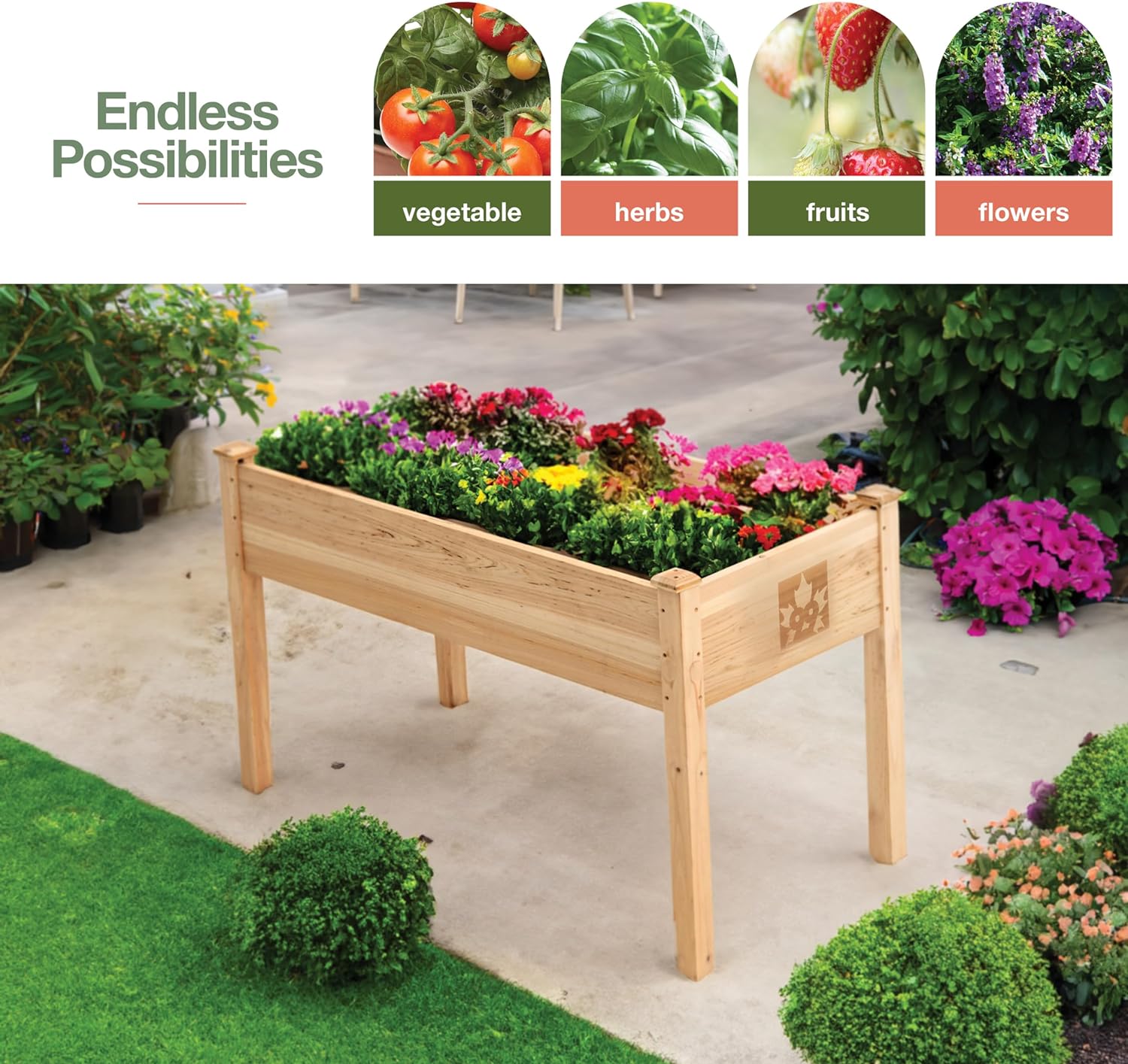 Raised Garden Bed with Legs 48x24x30 - Natural Cedar Wood Elevated Planter Box with Bed Liner for Flowers, Veggies, Herbs - 200lb Capacity