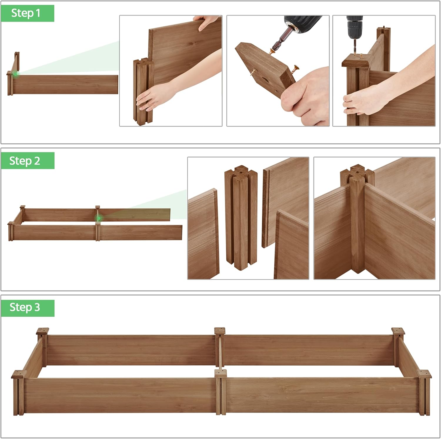 Yaheetech 8x2ft Wooden Horticulture Raised Garden Bed Divisible Elevated Planting Planter Box for Flowers/Vegetables in Backyard/Patio Outdoor, Dark Brown, 95 x 25 x 11in