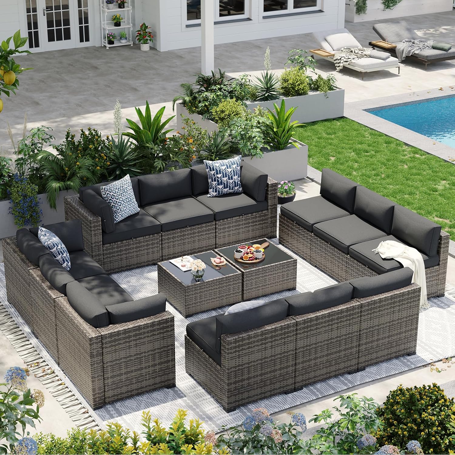 Aoxun Patio Furniture Sets, 7-Piece Outdoor Patio Furniture with Thick Cushions, Wicker Outdoor Conversation Set Sectional Sofa for Backyard, Poolside, Garden