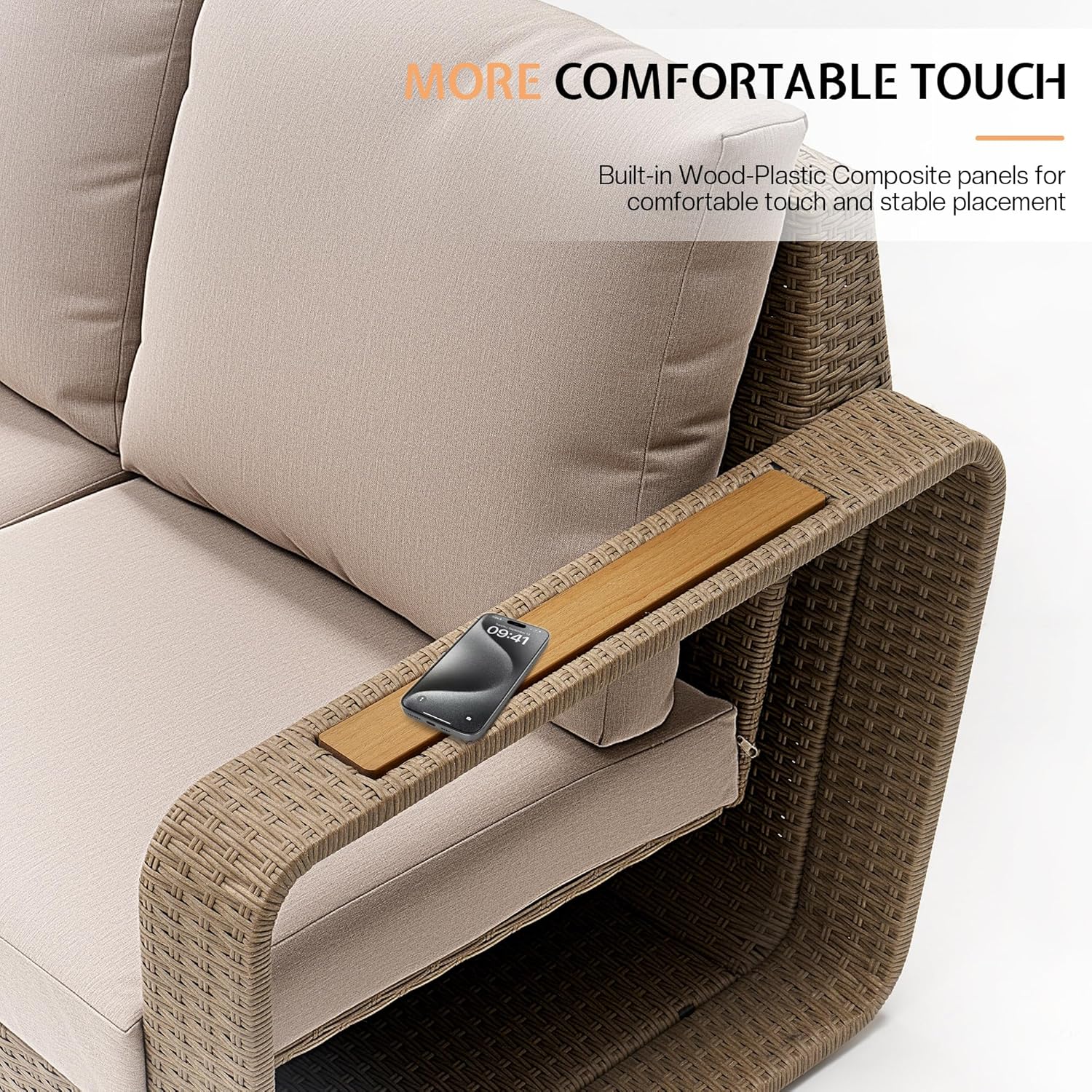 Jocisland 3-Piece Outdoor Patio Furniture Set, 82" Rattan Sofa & 2 Wicker Chairs with Under-Seat Storage, Deep Cushions & High Backrests, for Backyard Small Patios Balconies