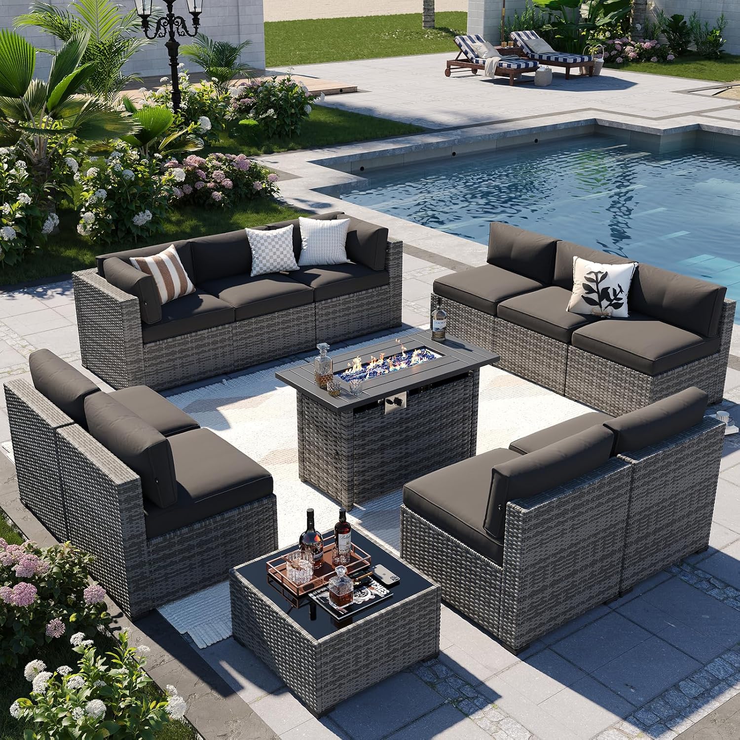 Aoxun Patio Furniture Sets, 7-Piece Outdoor Patio Furniture with Thick Cushions, Wicker Outdoor Conversation Set Sectional Sofa for Backyard, Poolside, Garden