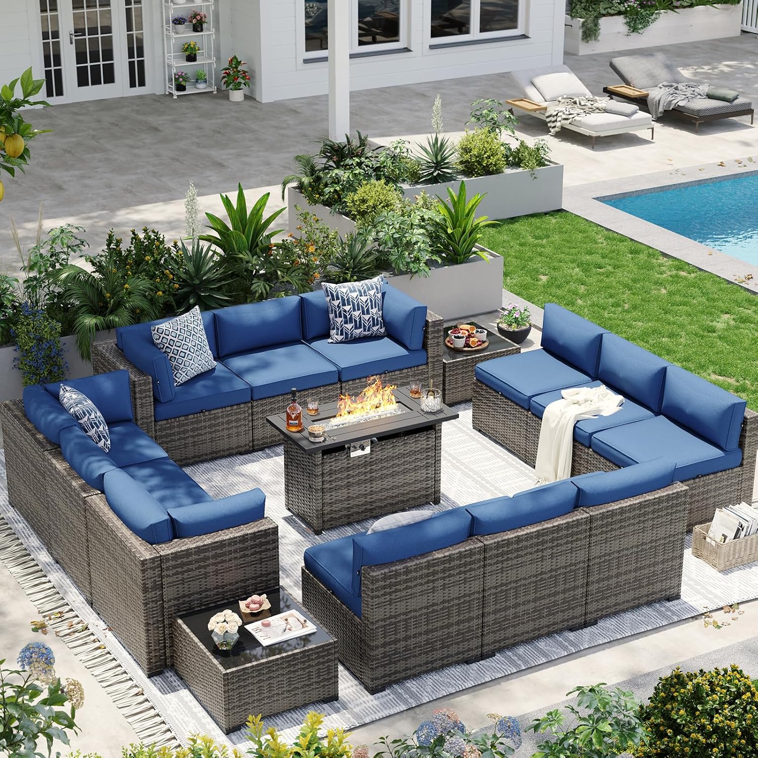 Aoxun Patio Furniture Sets, 7-Piece Outdoor Patio Furniture with Thick Cushions, Wicker Outdoor Conversation Set Sectional Sofa for Backyard, Poolside, Garden