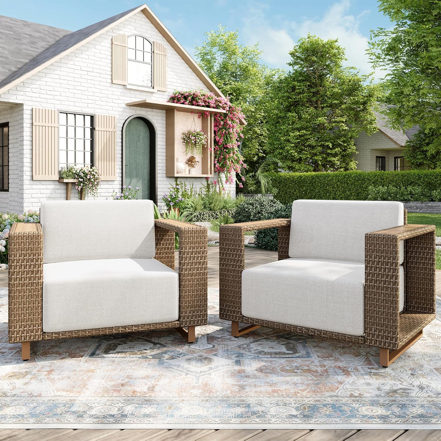 Outdoor Patio Furniture Set, 6 Piece Outdoor Rattan Wicker Sofa Couch Set, Sectional Outdoor Conversation Sets with 10" Extra Thick Cushions for Deck Backyard Lawn