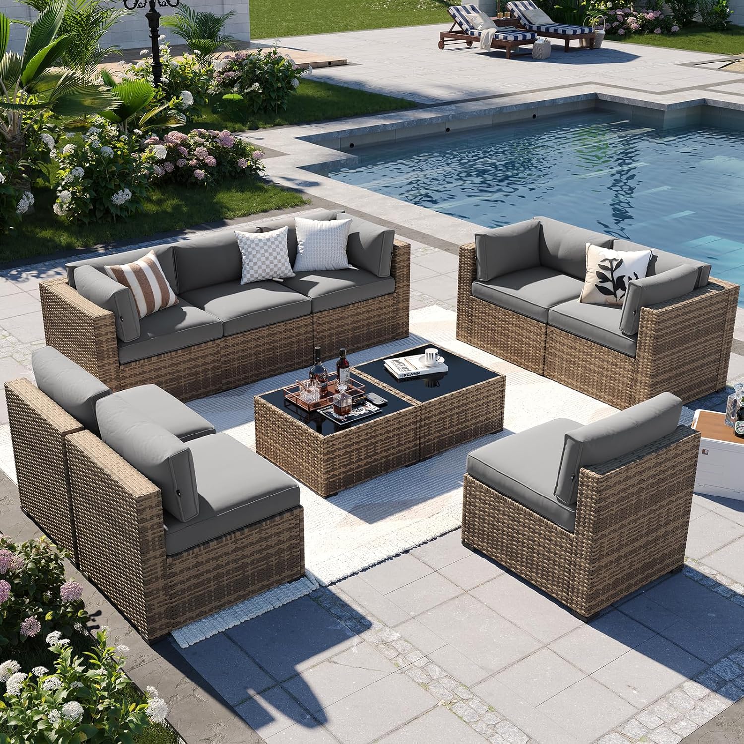 Aoxun Patio Furniture Sets, 7-Piece Outdoor Patio Furniture with Thick Cushions, Wicker Outdoor Conversation Set Sectional Sofa for Backyard, Poolside, Garden