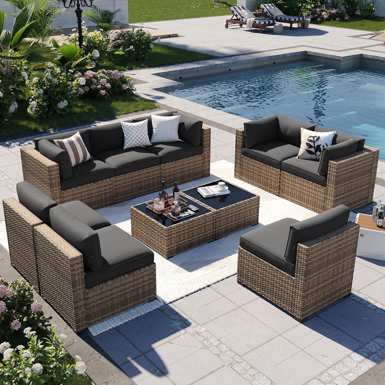 Aoxun Patio Furniture Sets, 7-Piece Outdoor Patio Furniture with Thick Cushions, Wicker Outdoor Conversation Set Sectional Sofa for Backyard, Poolside, Garden