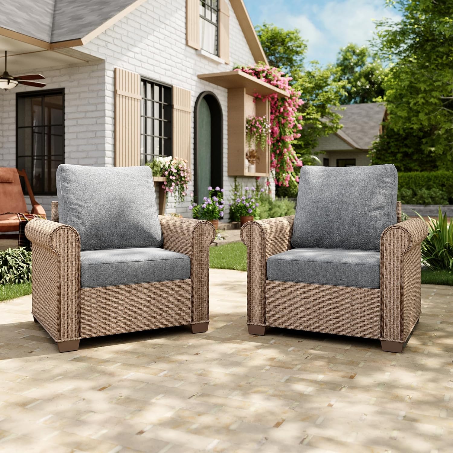 Patio Furniture Set 4 pcs, Wicker Outdoor Patio Furniture, 3-Seat Sofa, 2 Single Chairs and Coffee Table, Rattan Patio Conversation Set for Backyard Deck, Beige