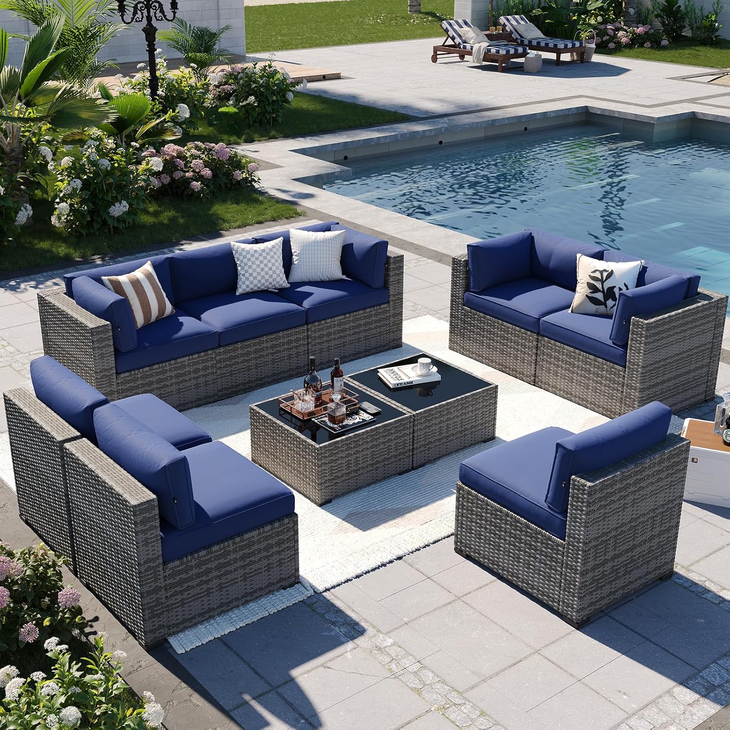 Aoxun Patio Furniture Sets, 7-Piece Outdoor Patio Furniture with Thick Cushions, Wicker Outdoor Conversation Set Sectional Sofa for Backyard, Poolside, Garden