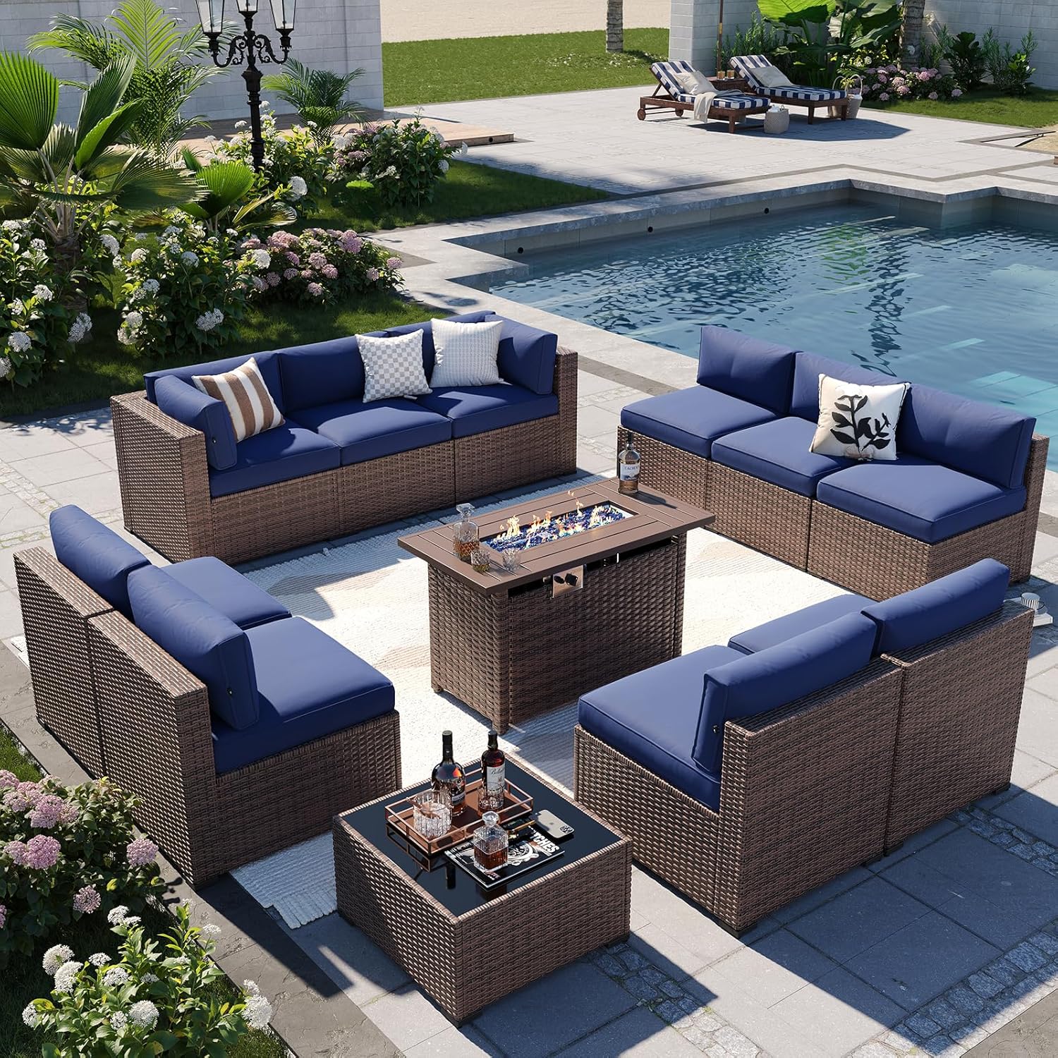 Aoxun Patio Furniture Sets, 7-Piece Outdoor Patio Furniture with Thick Cushions, Wicker Outdoor Conversation Set Sectional Sofa for Backyard, Poolside, Garden