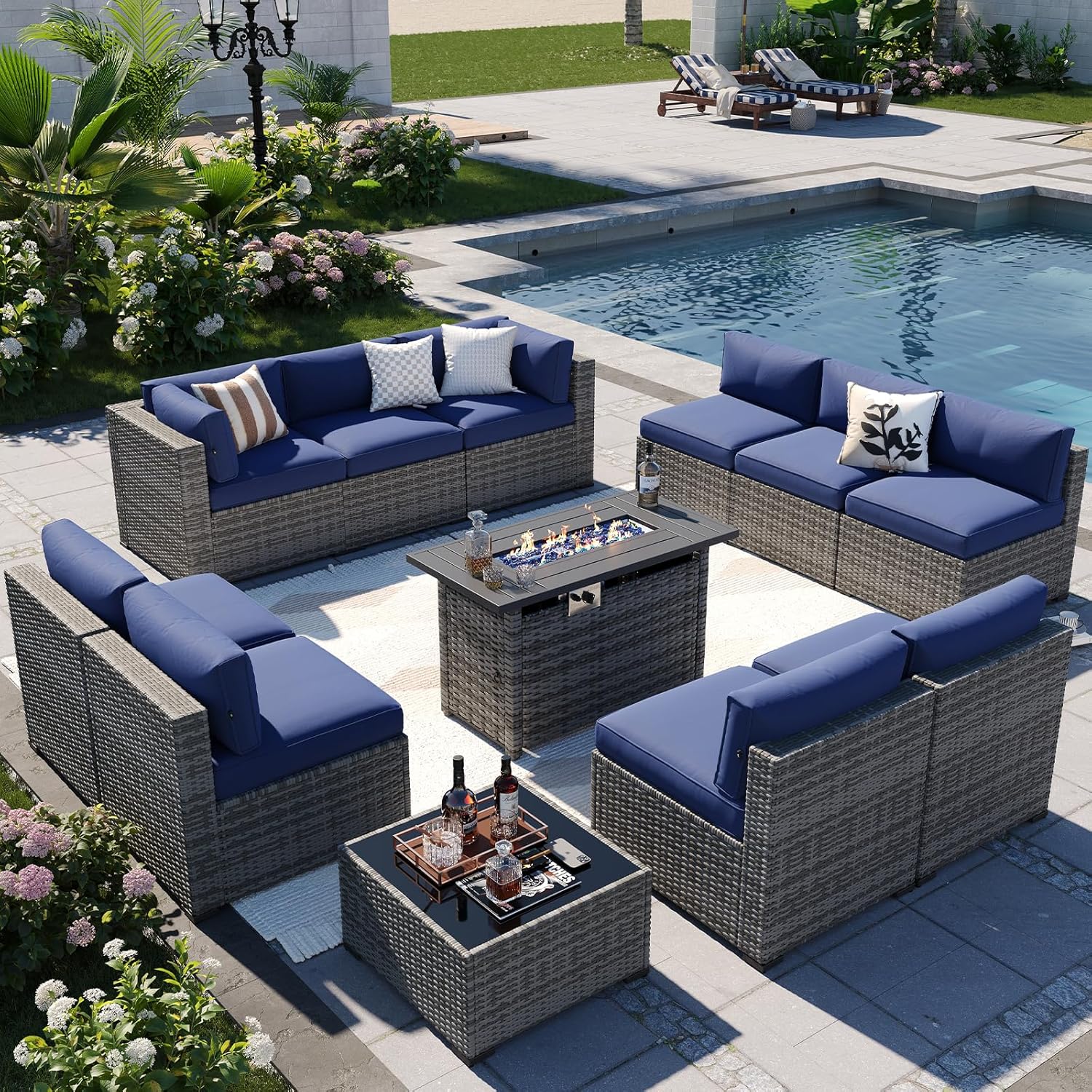 Aoxun Patio Furniture Sets, 7-Piece Outdoor Patio Furniture with Thick Cushions, Wicker Outdoor Conversation Set Sectional Sofa for Backyard, Poolside, Garden