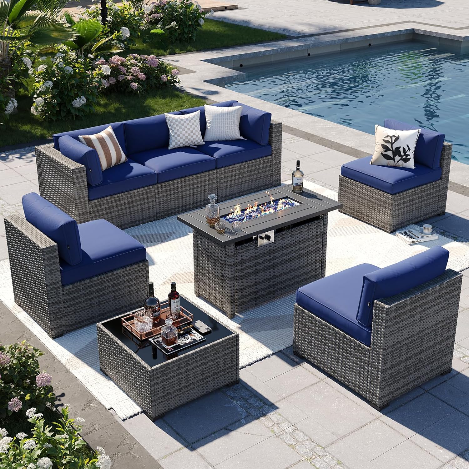 Aoxun Patio Furniture Sets, 7-Piece Outdoor Patio Furniture with Thick Cushions, Wicker Outdoor Conversation Set Sectional Sofa for Backyard, Poolside, Garden