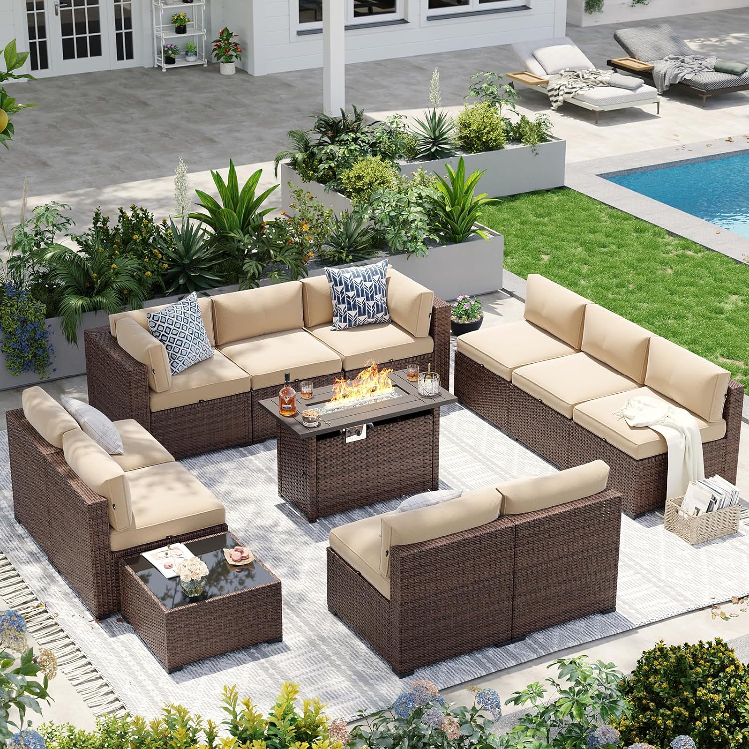 Aoxun Patio Furniture Sets, 7-Piece Outdoor Patio Furniture with Thick Cushions, Wicker Outdoor Conversation Set Sectional Sofa for Backyard, Poolside, Garden